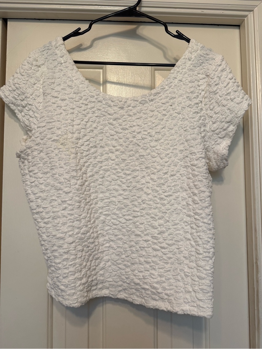 Maeve White Textured Scoop Neck Short Sleeve Top